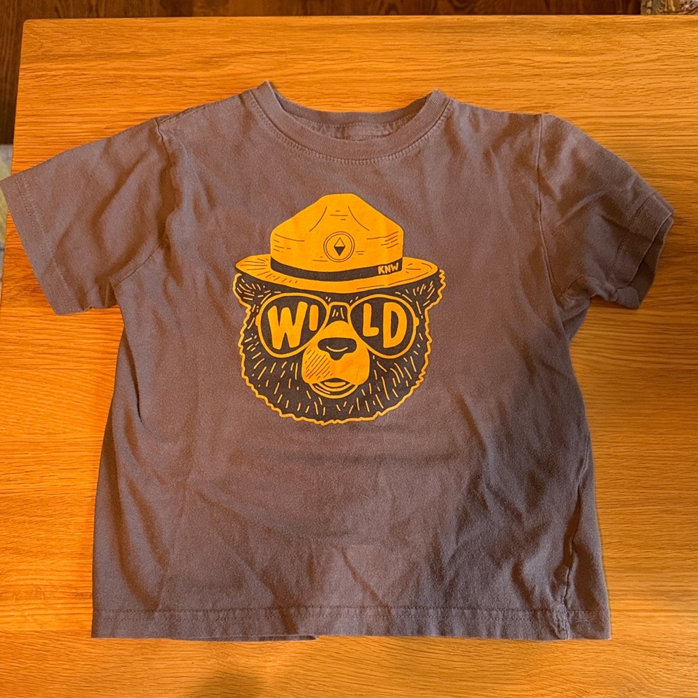 Wild Bear Graphic Tee for Kids - Yellow on Gray